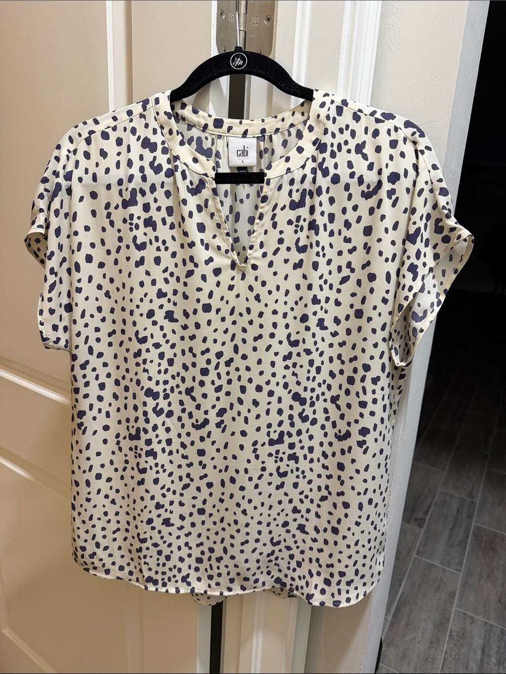 CAbi Cream Blouse with Blue Dot Print